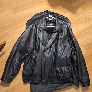 Men's Genuine Black Leather Lined Coat 3XL